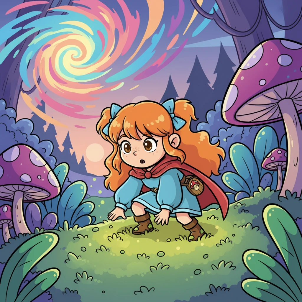 As the wardrobe doors swung wide, a swirling vortex of colors erupted, pulling Elara into its depths. She felt a rush of wind and a kaleidoscope of sights before landing softly on a bed of glowing moss. She had arrived in a place unlike any she had ever seen.