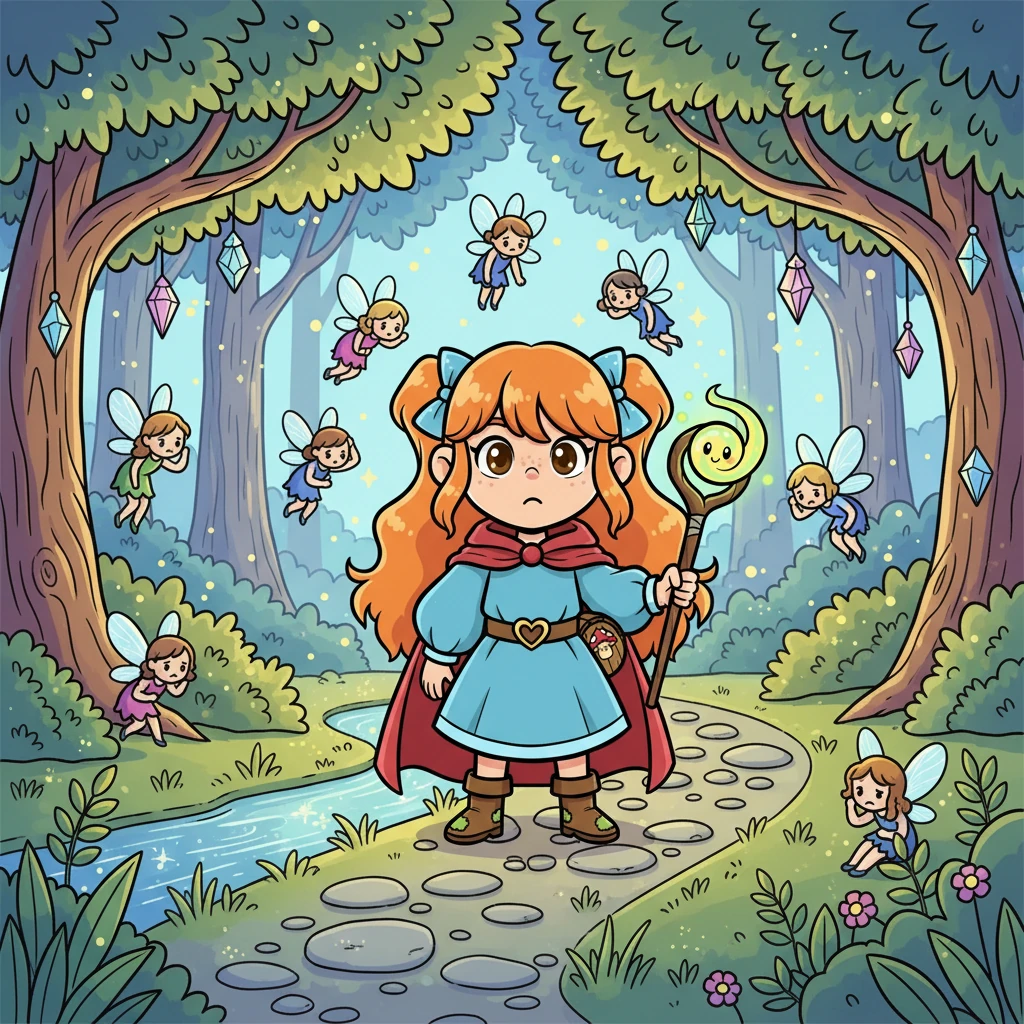 Elara found herself in the heart of the Fairy Kingdom, a land of shimmering trees and sparkling rivers. Tiny, winged creatures flitted about, their faces etched with worry. The air buzzed with a palpable sense of sadness.