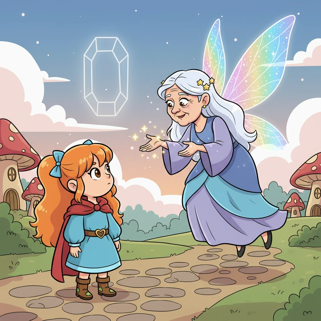A wise old fairy, with iridescent wings and a gentle smile, approached Elara. She explained that the kingdom's magical stone, the source of their light and joy, had vanished. Without it, their magic was fading.