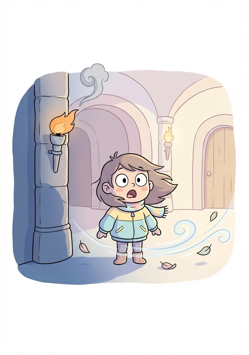 A chilling draft swept through the house, extinguishing one of the torches and plunging a section of the hall into darkness.