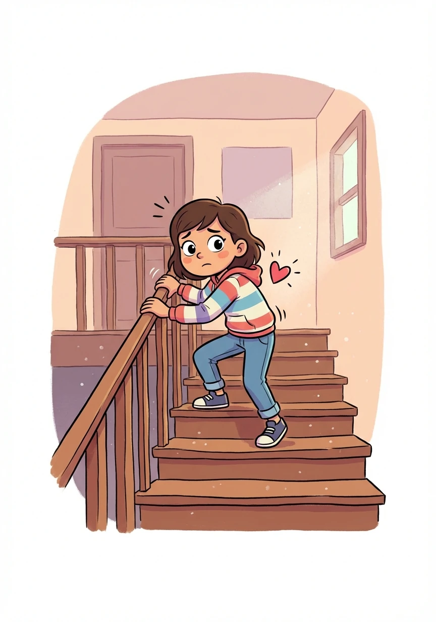 They cautiously climbed the creaking staircase, each step echoing through the silent house, their hearts pounding with anticipation.