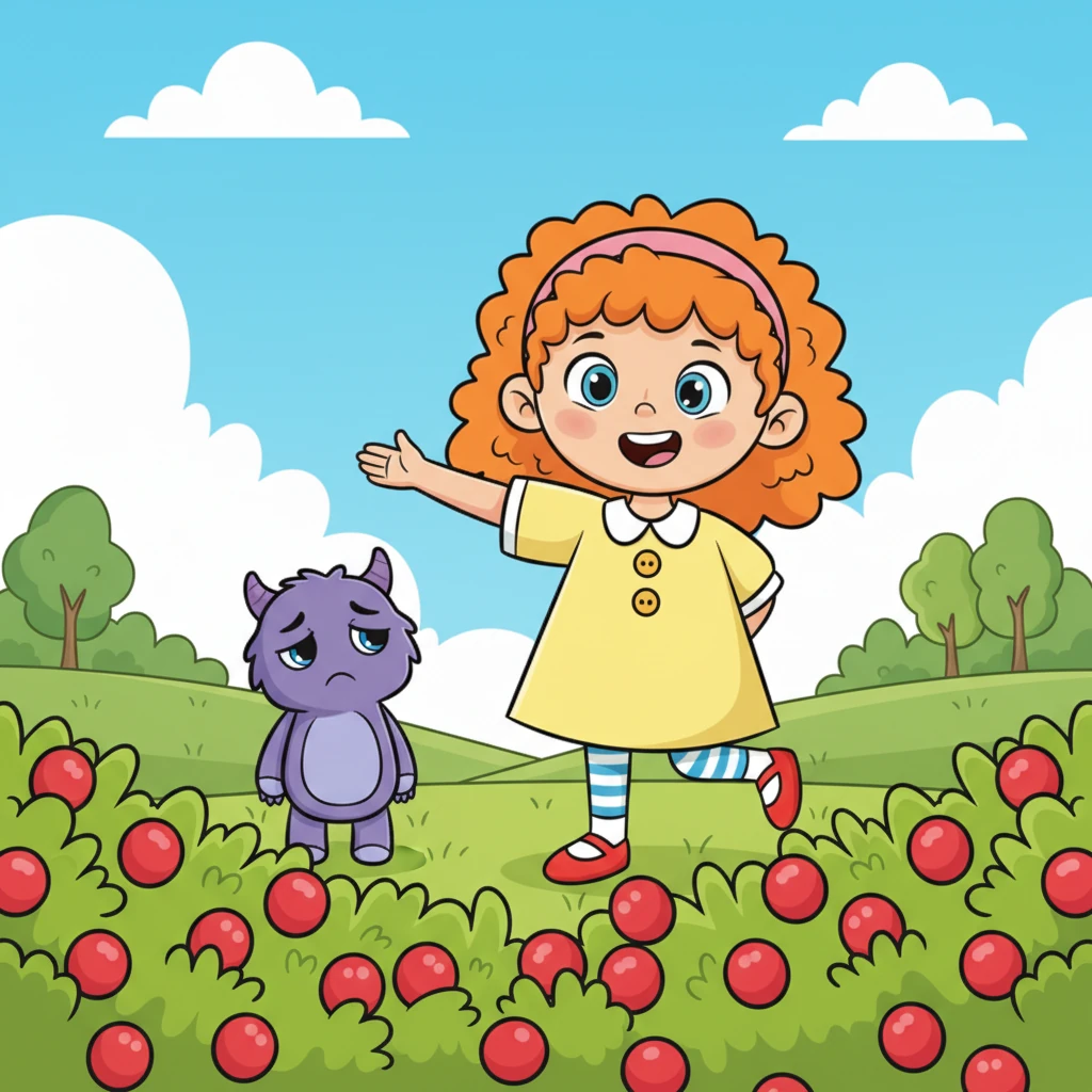 "Oh, Pip! Look at all these yummy berries!" Lily exclaimed, imagining all the pies and jams she could make. She started to reach for the berries, thinking she wanted them all for herself, while Pip tilted his head, looking a little sad and left out.