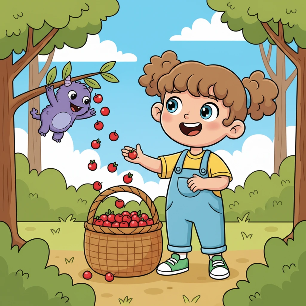 They worked together like a perfect team, Pip nudging and Lily catching. The basket quickly filled with an abundance of delicious, ruby-red berries. They laughed and chirped, enjoying the fun of their shared adventure much more than struggling alone.
