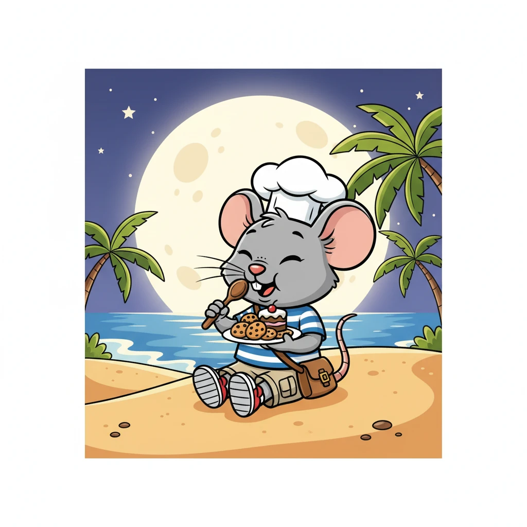 As he nibbled on his treats, Ramesh contemplated the beauty of life. The sound of the waves, the moonlight, the delicious food – everything was perfect.