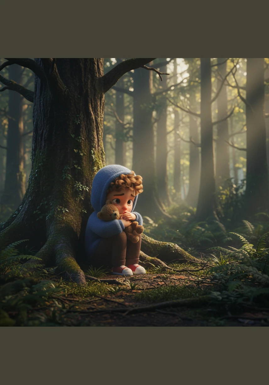 The golden sunlight began to fade, casting long, twisted shadows across the forest floor. The once-friendly trees now seemed like giant guardians blocking his way. Oliver’s heart began to thump loudly in his chest as he realized he was truly lost in the deep woods.