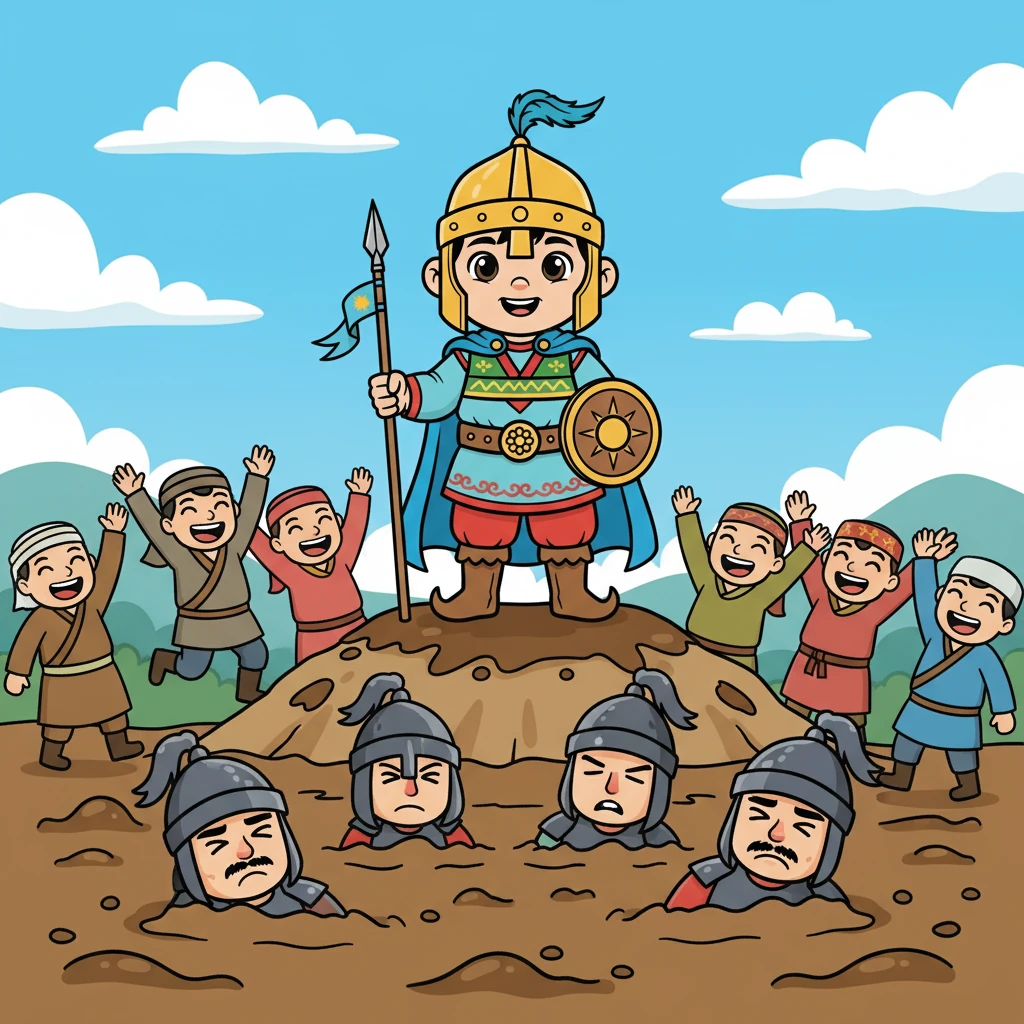 Шырақ сазға түсіп, жаулардың жолын жауып тастады. Жаулар сазға батып, жеңіліске ұшырады. Халық қуанышқа бөленді.