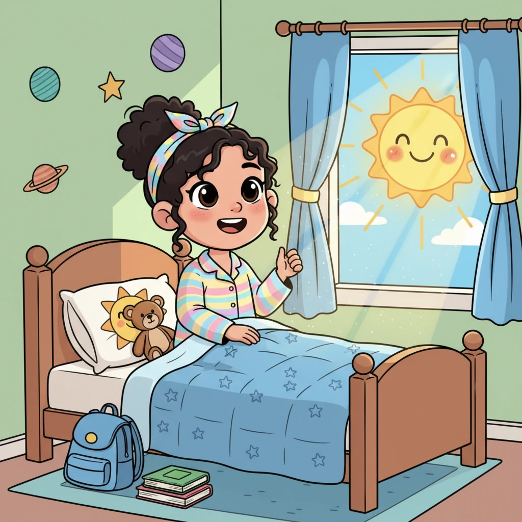 Kiki terbangun dengan senyum lebar di wajahnya. Hari ini adalah hari sekolah, dan Kiki sudah tidak sabar untuk belajar hal-hal baru. Matahari bersinar cerah, seolah ikut menyemangati Kiki.