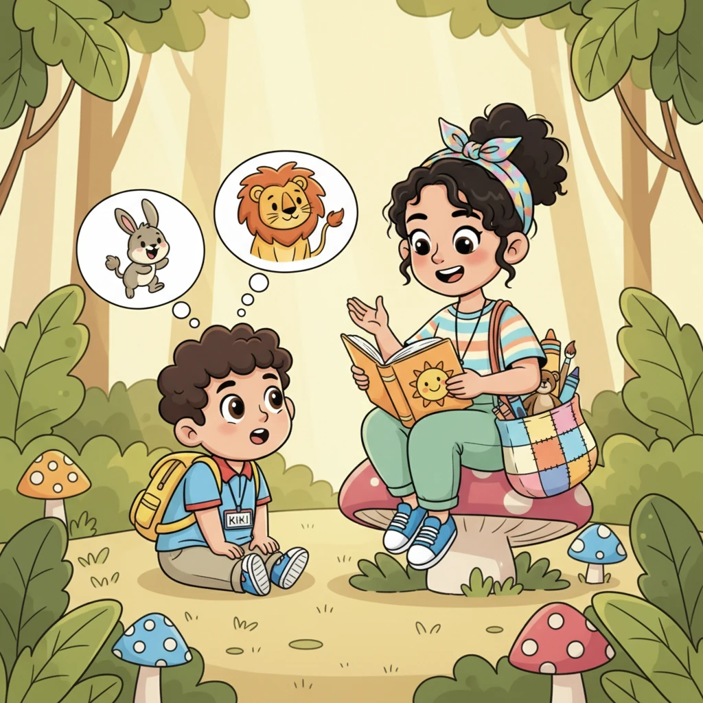 Ibu Guru Dewi kemudian membacakan dongeng tentang hewan-hewan di hutan. Kiki mendengarkan dengan saksama, membayangkan singa yang berani dan kelinci yang lincah. Belajar membaca jadi begitu menarik.