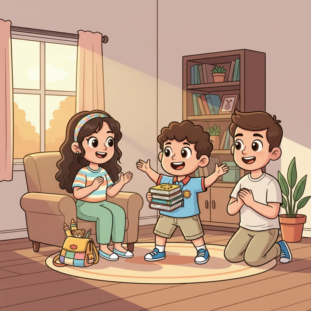 Sore hari, Kiki pulang dengan hati riang dan penuh cerita. Ia tidak sabar untuk menceritakan semua yang dipelajarinya kepada ayah dan ibunya. Belajar di PAUD memang makin seru setiap hari!