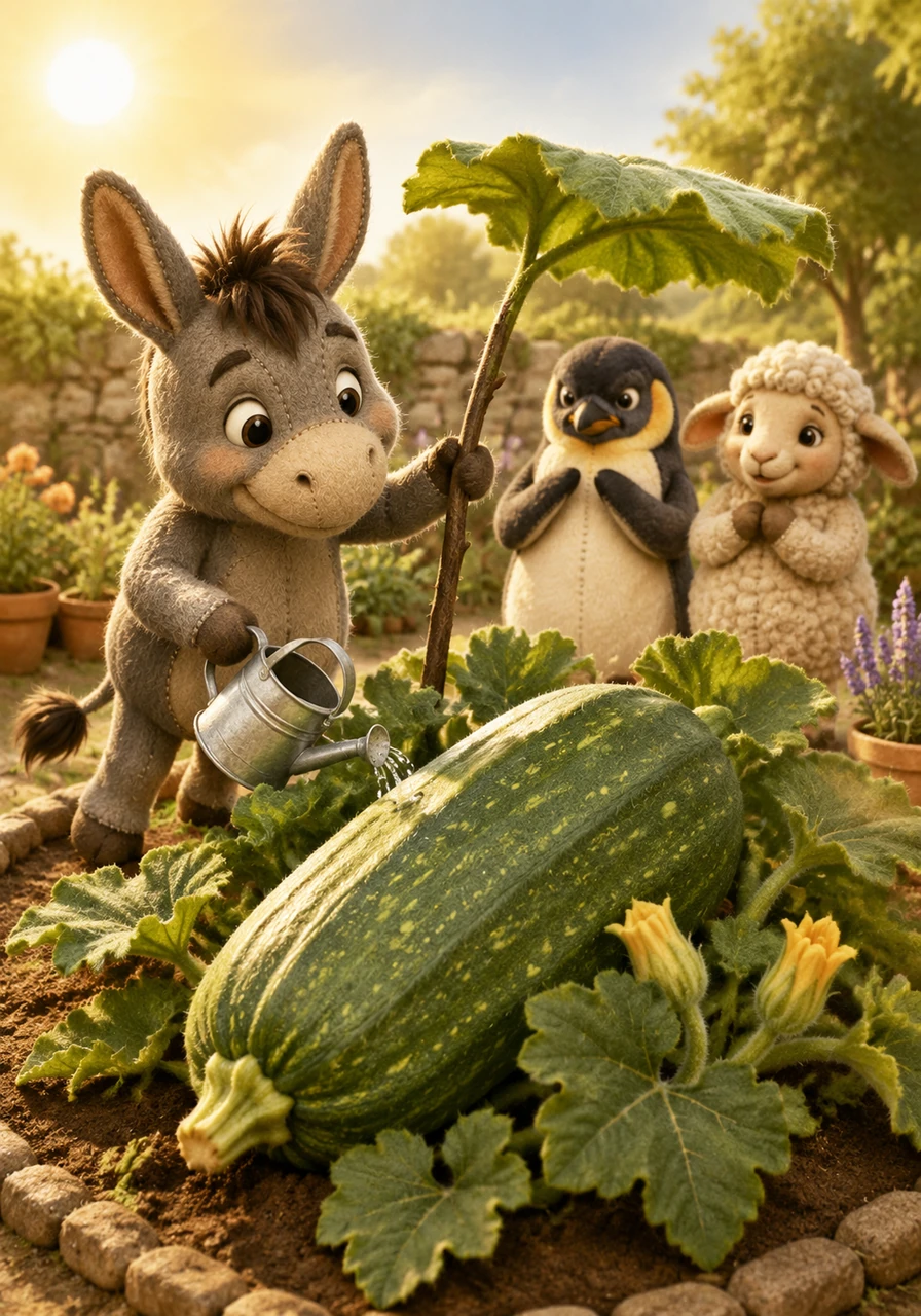 Through dry sunny days and warm afternoons, Muffin diligently watered his plant and shielded it from the scorching sun. With each passing day, the marrow grew bigger and bigger, becoming a spectacular sight in the garden.