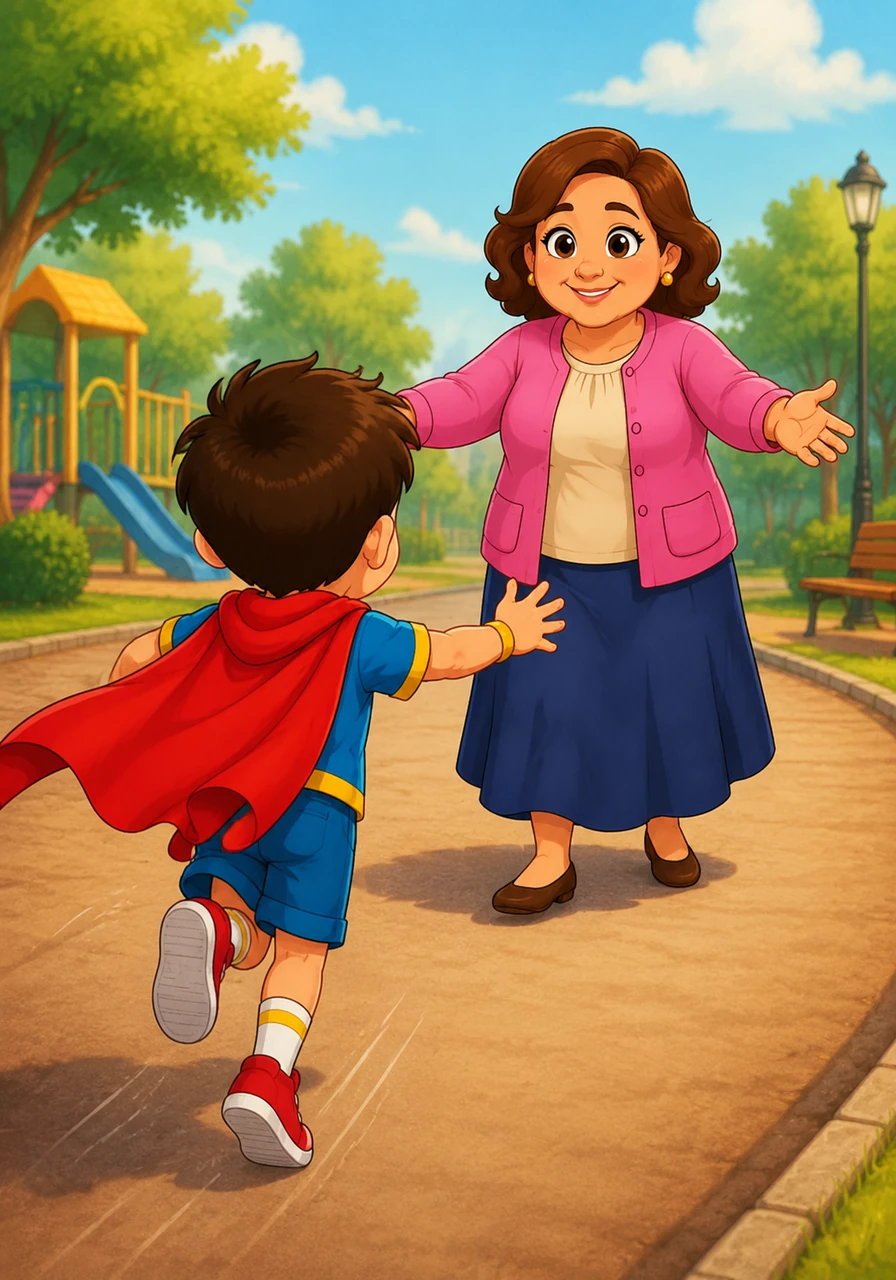 Without waiting another second, Nour ran as fast as his legs could carry him toward his mother. He didn't look back because he knew that getting to his safe person was the most important thing to do.