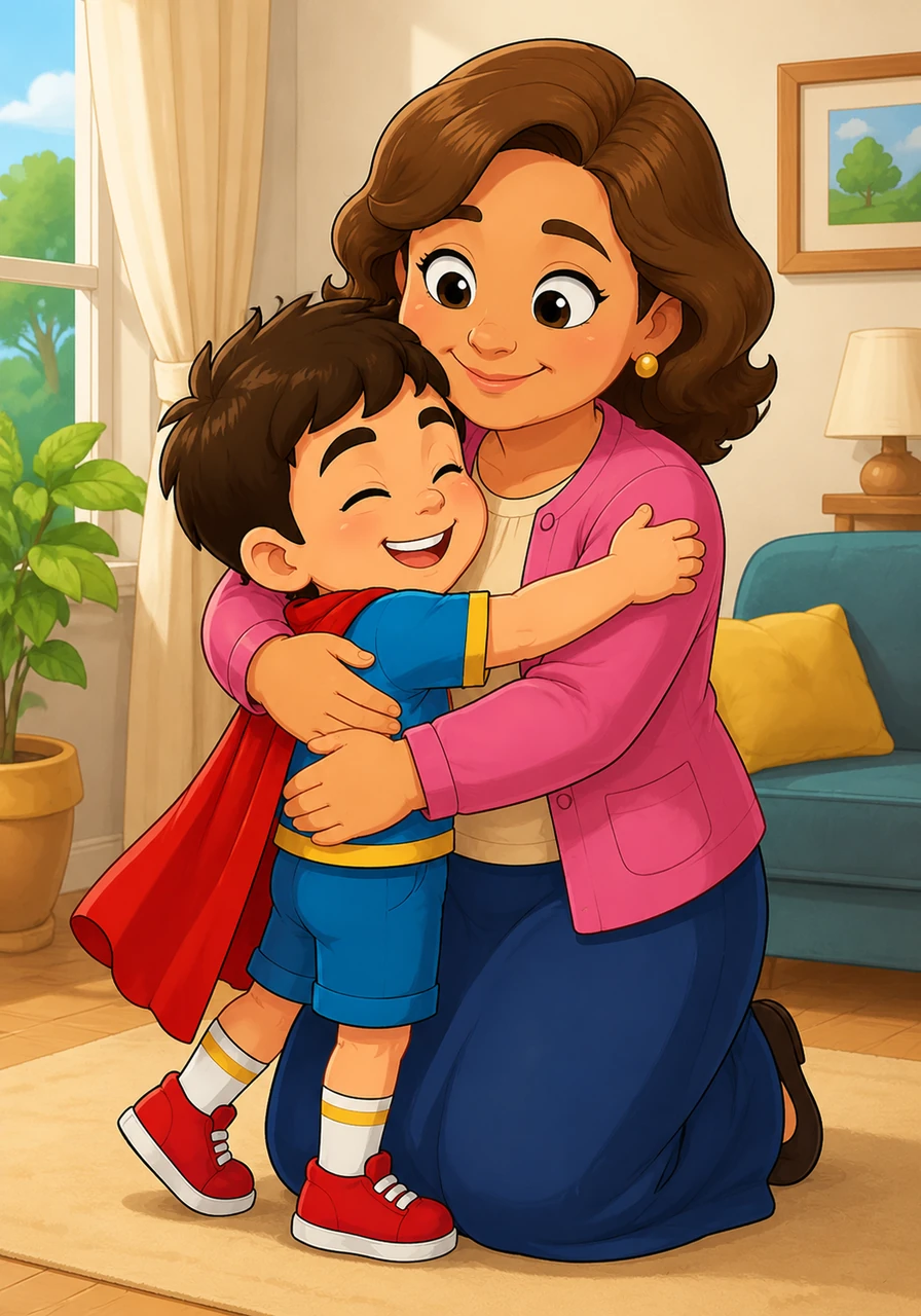 Nour reached his mom and felt the immediate relief of being safe again. She opened her arms wide to welcome him into a warm hug, providing a secure place away from his worries.