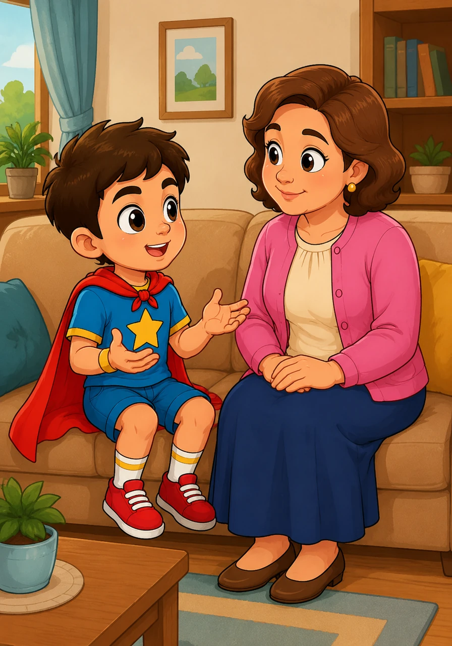 Once he felt calm, Nour told his mom everything that had happened and how he had felt. She listened to him with her full attention and a serious but loving expression, making sure he knew he did the right thing.