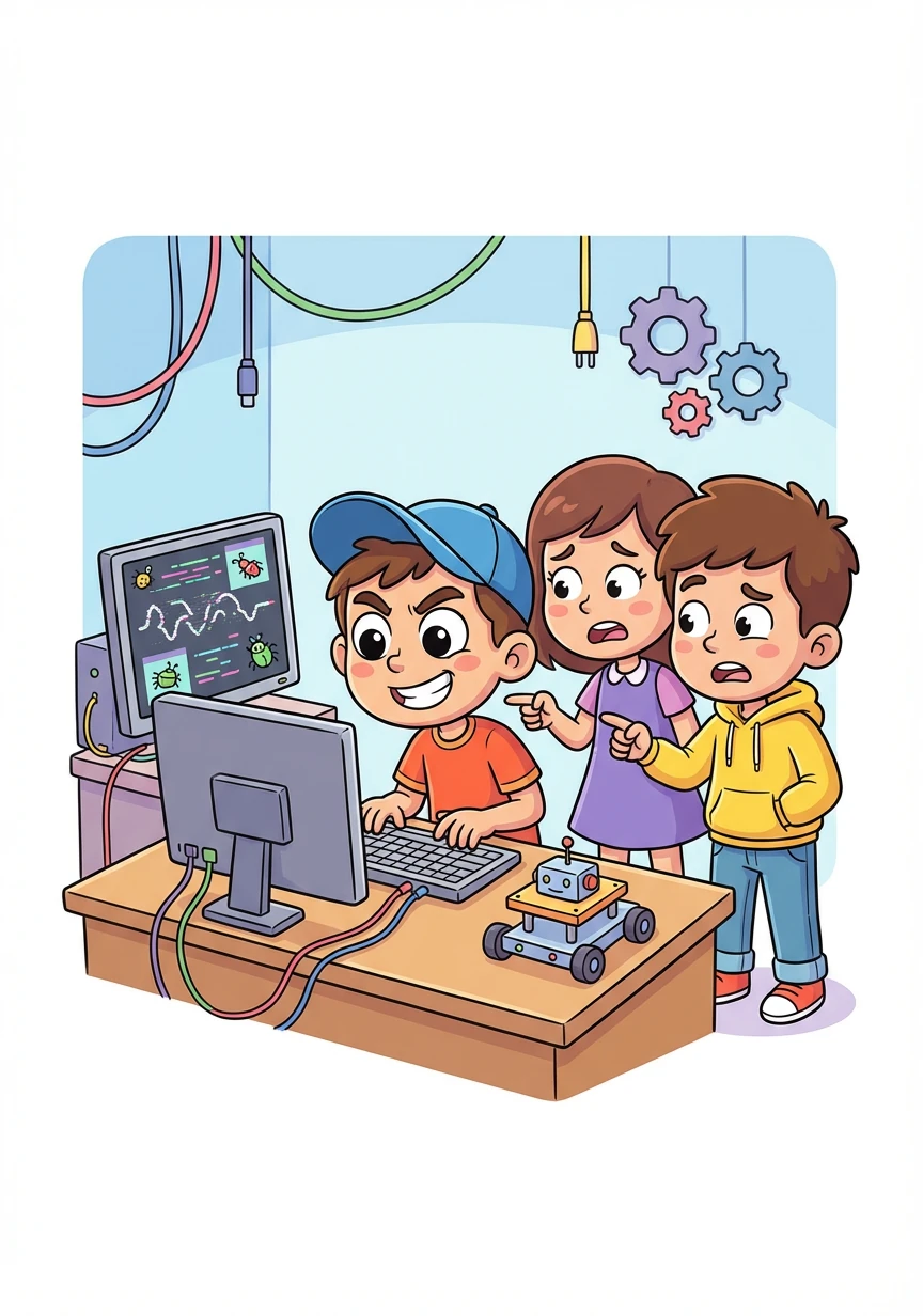 Sami teste la plateforme avec l'aide de son équipe. Ils découvrent quelques bugs, mais Sami les corrige rapidement avec son expertise.