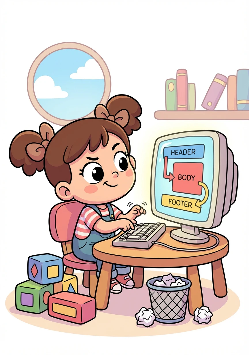 Penny decides to learn coding to build her Python Purse. She starts with the basics of HTML, learning how to create the structure of her website.