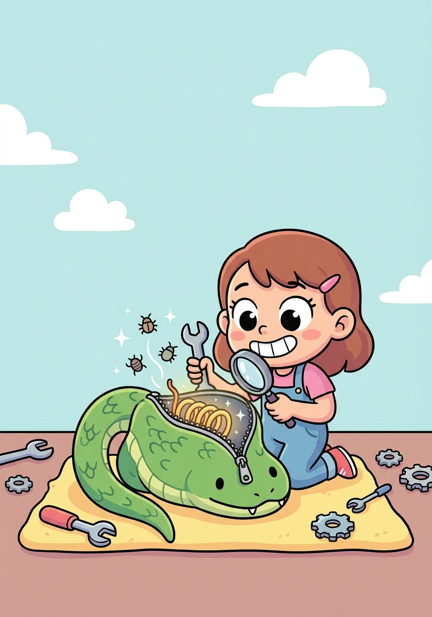 Penny carefully tests her Python Purse, fixing any bugs and ensuring everything works smoothly. She is proud of her hard work and dedication.