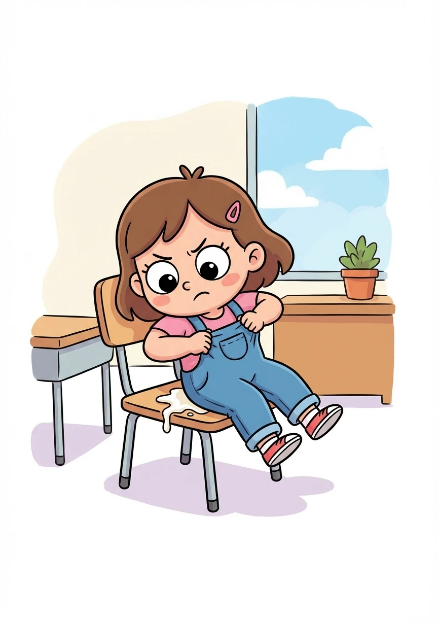 When it was time for recess, Penny tried to stand up, but she was stuck! She tugged and pulled, but her pants were firmly glued to the chair.