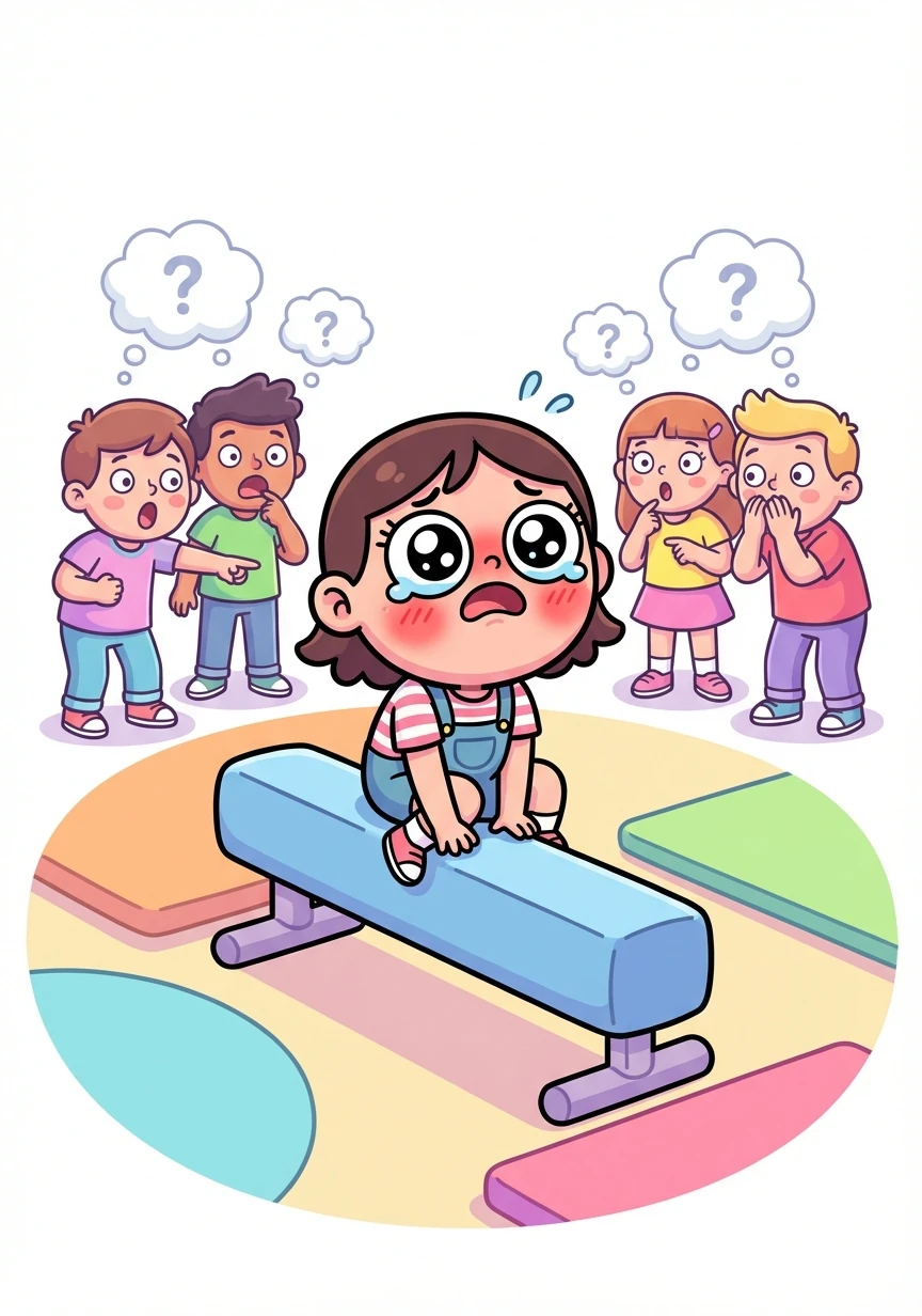 Panic set in as Penny realized she couldn't move. Other students started to notice, pointing and whispering. Penny felt her cheeks turn bright red.