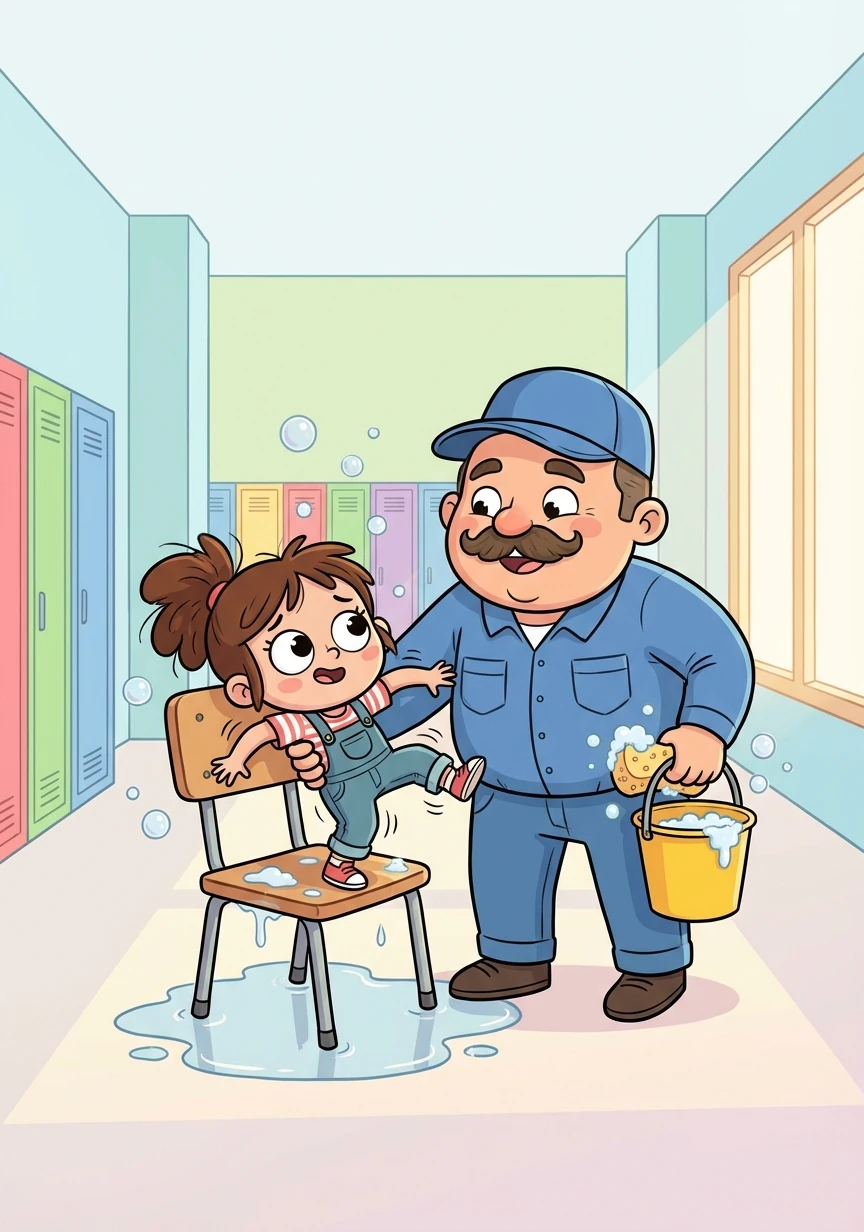 With the help of the janitor, Mr. Johnson, a bucket of warm, soapy water, and a lot of wiggling, Penny was finally freed from the chair.