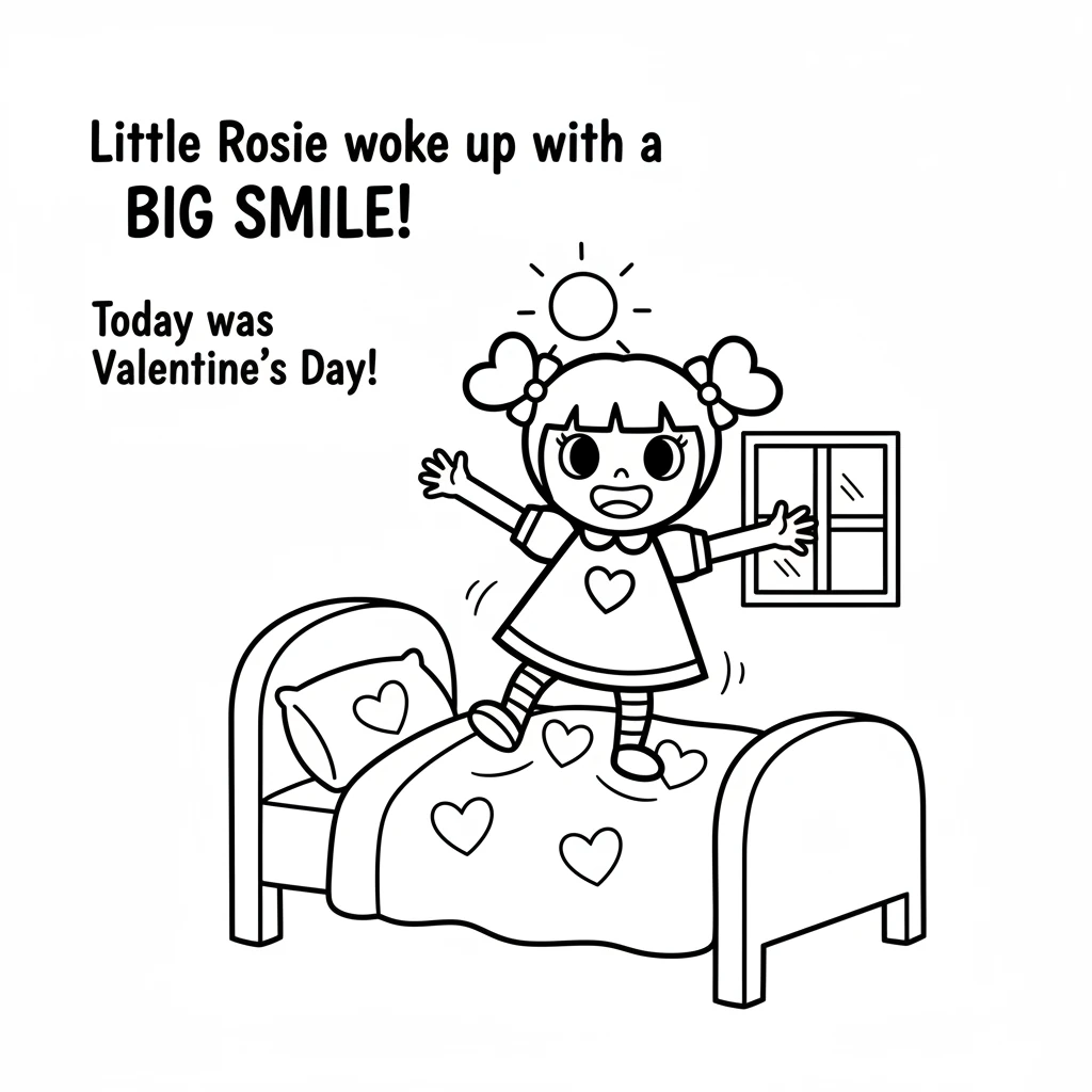 Little Rosie woke up with a big smile. Today was Valentine's Day, a day for sharing love and friendship. She bounced out of bed, ready for a special d