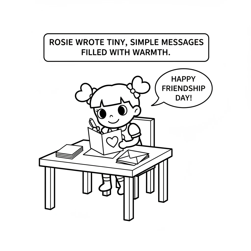 Inside every card, Rosie wrote a tiny, simple message. She wished her friends a very happy day. Her words were full of warmth and friendship.