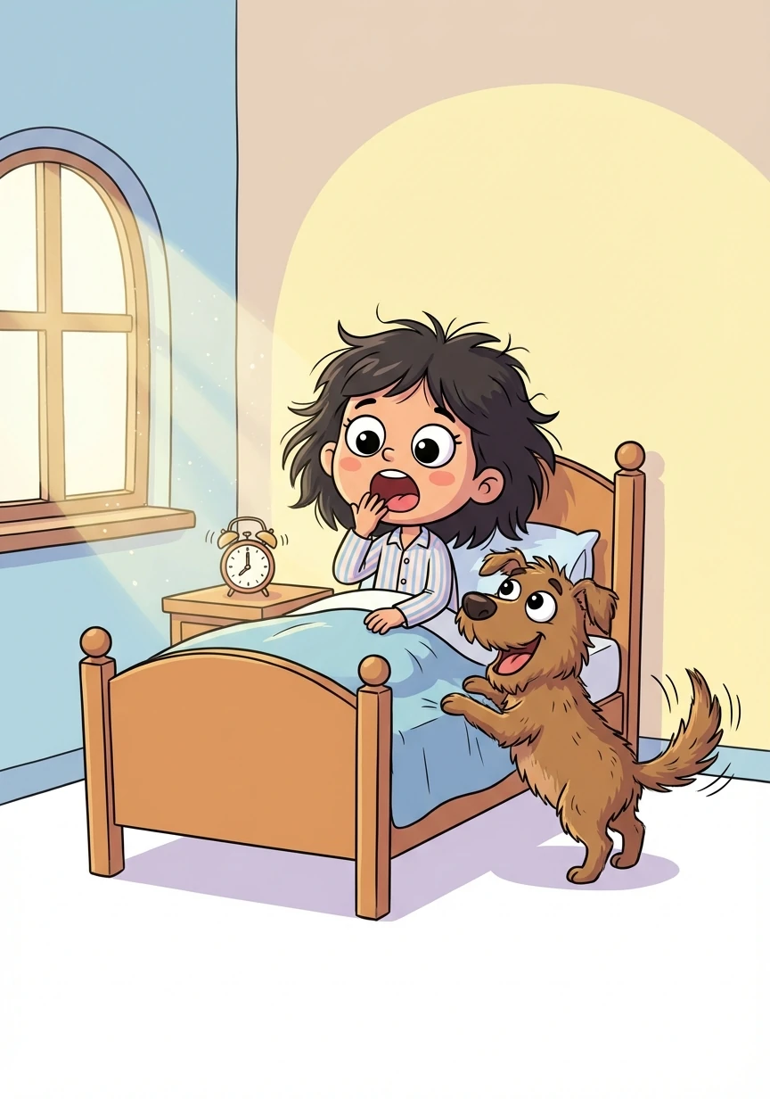 Shasmitra wakes up early. Bhairava, her furry friend, wags his tail excitedly, ready for the day to begin!