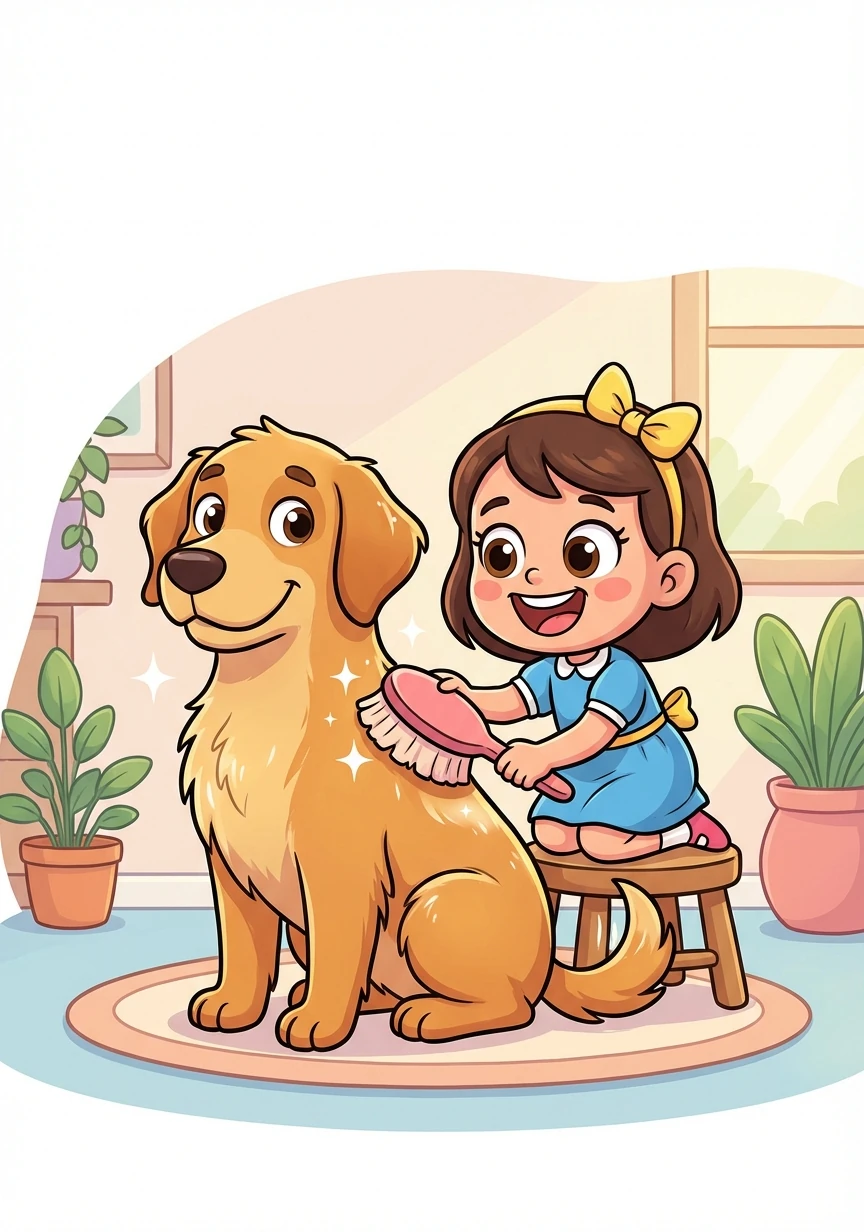 Shasmitra carefully brushes Bhairava's fur until it shines. He looks so clean and happy!