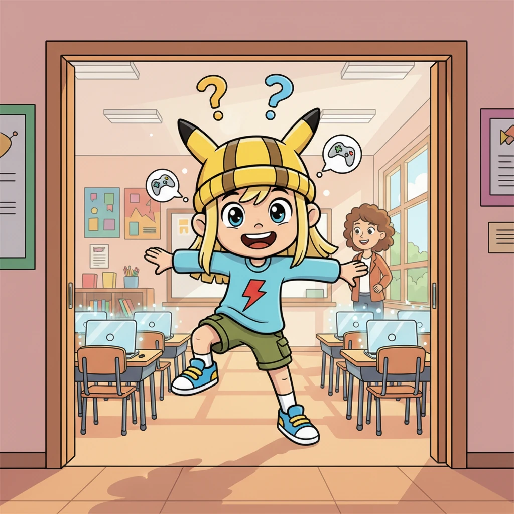 Max, a bright-eyed first grader with long blonde hair peeking from under his favorite yellow Pikachu beanie, bounced into the classroom. Today was the day they would finally use the shiny new Chromebooks! He imagined all the exciting games he could play, his grin wide and mischievous. The thought made his heart thump with anticipation.