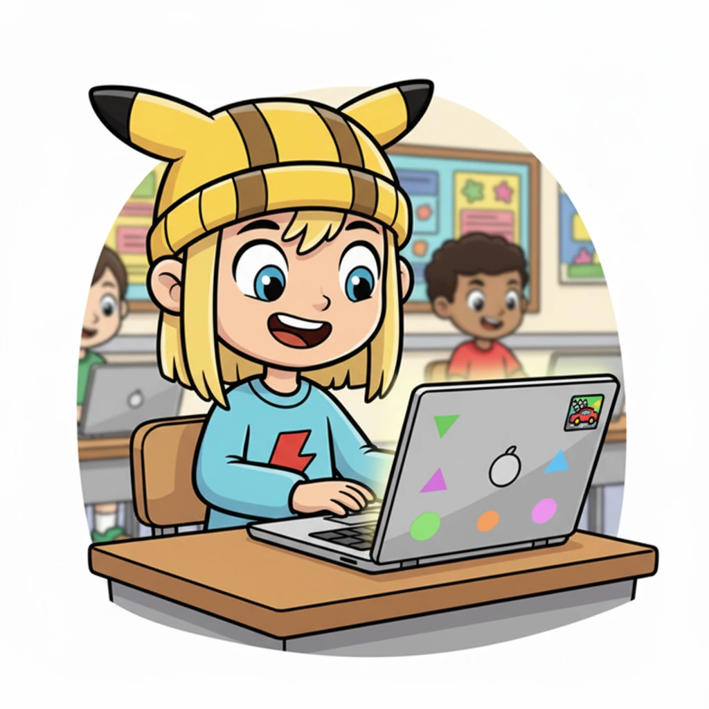 Each student received a Chromebook. Max carefully opened his, the screen glowing with a colorful math game. He was supposed to match shapes, but his eyes quickly darted to a tiny game icon in the corner. It looked like a super fun racing game, much more exciting than triangles and squares.