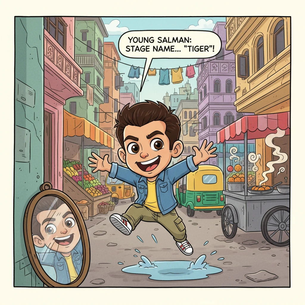 Young Salman, a mischievous glint in his eyes, navigates the vibrant, crowded lanes of Old Mumbai, his laughter echoing amidst the honking auto-ricksh