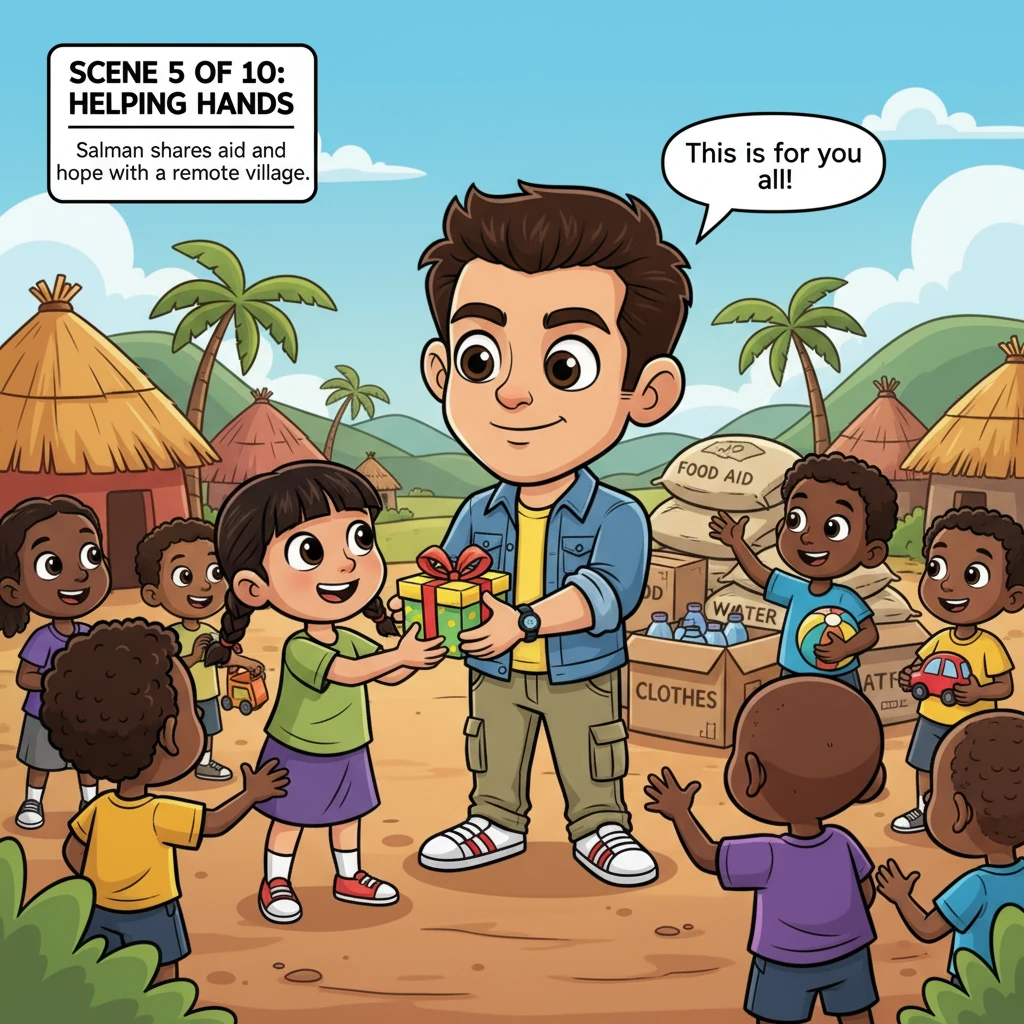 With a gentle, reassuring smile, Salman dedicates himself to humanitarian work, personally overseeing the distribution of aid in a remote village, his