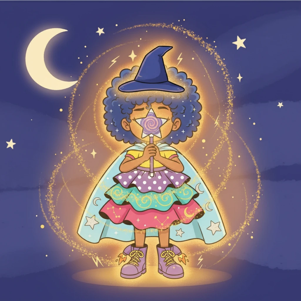 Stella closed her eyes, took a deep breath, and whispered the magic words. A golden shimmer began to emanate from the hat, casting a warm glow on her face. The air crackled with anticipation.