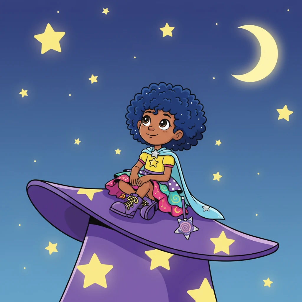 As the day drew to a close, Stella sat beneath the twinkling stars on her hat, feeling content. The magic was still in the air, a gentle reminder of the joy she had found.