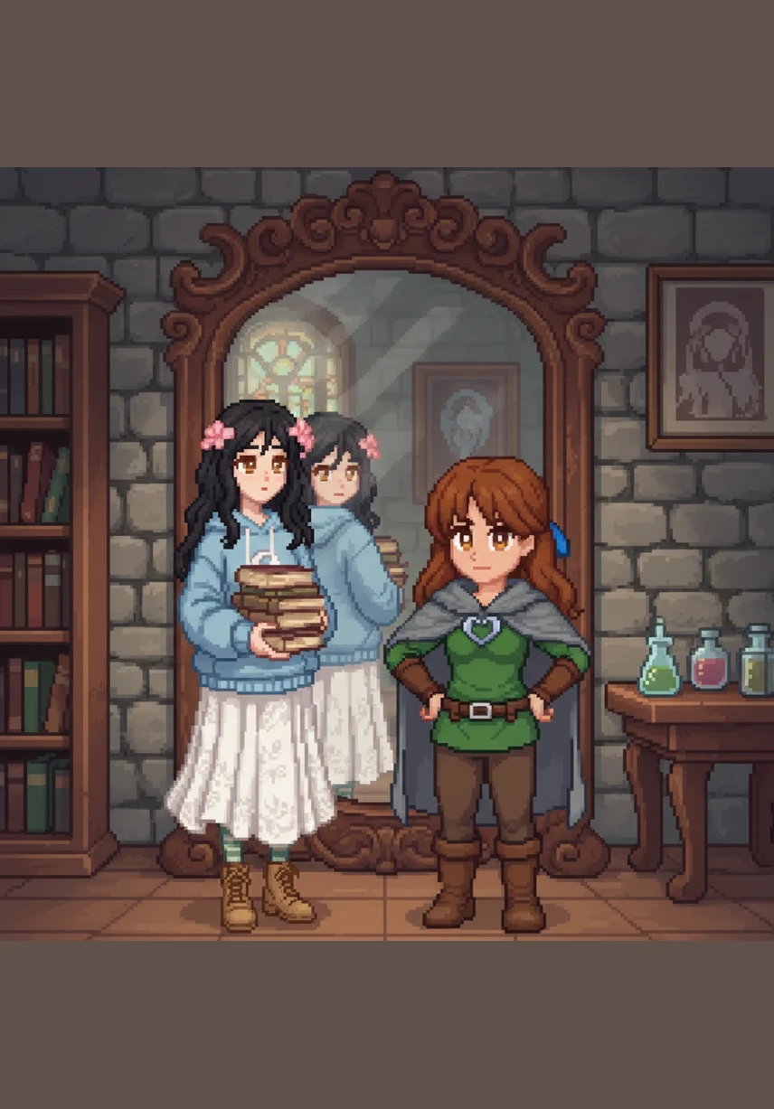 Nina and Nani stood before the mirror, two identical faces masking worlds of difference. While Nina’s eyes burned with a restless fire and bold confidence, Nani’s gaze was a flickering candle, easily extinguished by the slightest breeze of social anxiety.