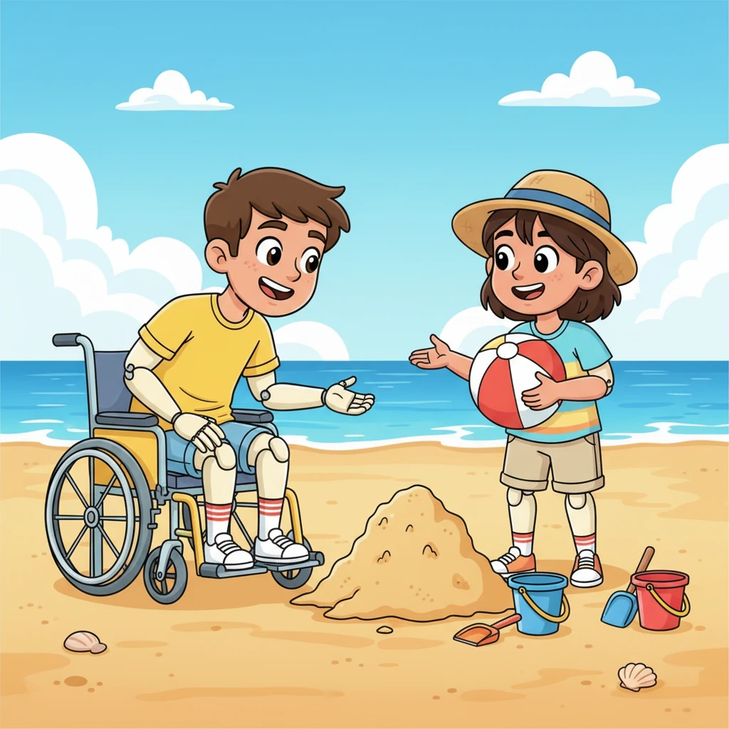Maya retrieved her ball, her face beaming with gratitude. 'Thank you!' she exclaimed. 'Do you want to help me build the biggest, most amazing sandcastle ever?' Leo's eyes lit up, and he nodded enthusiastically, ready for a new adventure.