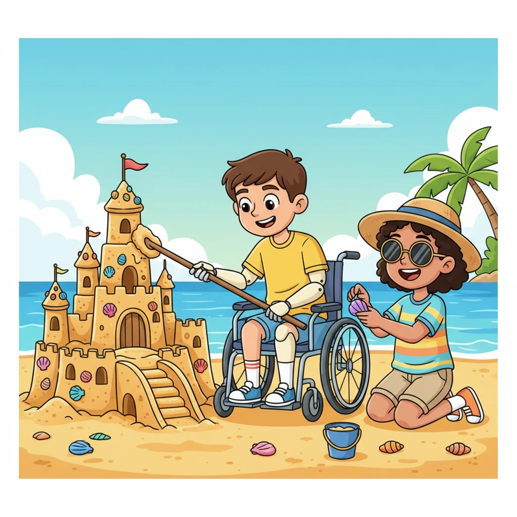 Together, Leo and Maya became the ultimate sandcastle architects. Leo used his long stick to smooth out the sand and draw magnificent turrets, while Maya gathered shiny shells and colorful pebbles for decoration. They worked with focused determination and lots of laughter.