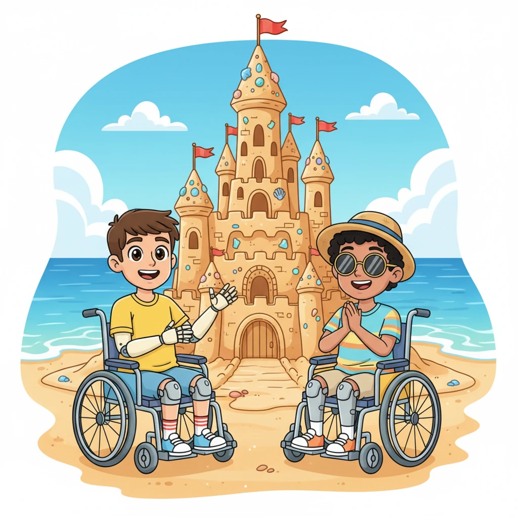 Their sandcastle stood majestically on the shore, a true masterpiece of towers, walls, and sparkling decorations. It was the grandest castle on the entire beach, a testament to their teamwork and creative spirits. The gentle waves seemed to applaud their efforts.