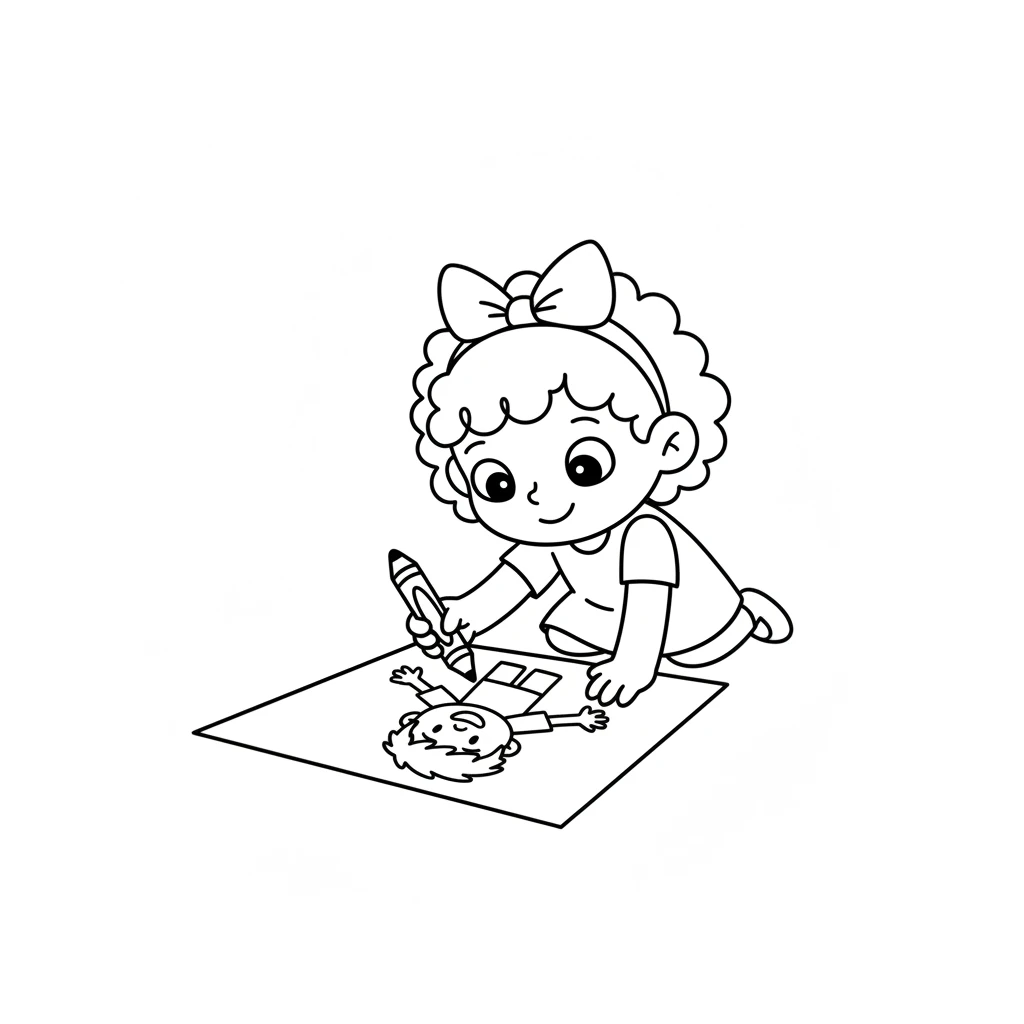 Pip has an idea! With a fresh blank page, Pip draws a very simple outline of another child. This new drawing has a happy smile and outstretched arms, ready for a friend.