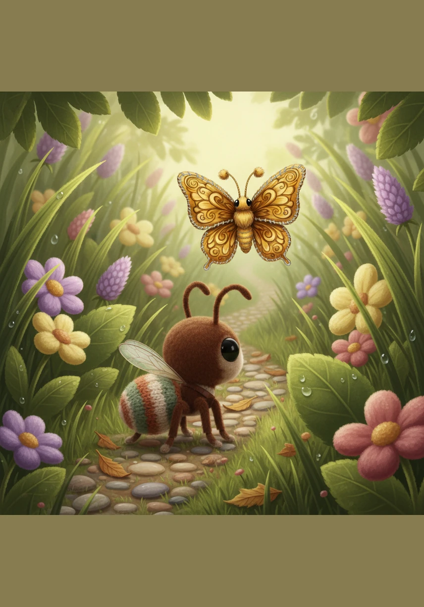 In the heart of a lush, emerald garden, Zippy the ant lived among her busy colony. While the other ants were large and sturdy, Zippy was so tiny that she could hide behind a single dewdrop.