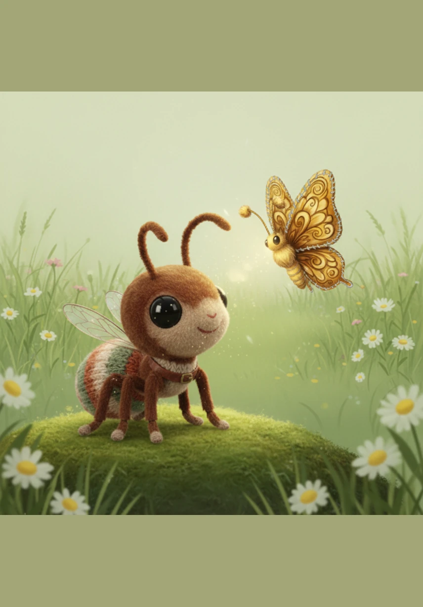 One bright morning, Zippy wandered near the tall grass and spotted a flash of shimmering gold. A magnificent butterfly was caught in a thick, silver spider's web, its delicate wings fluttering weakly.