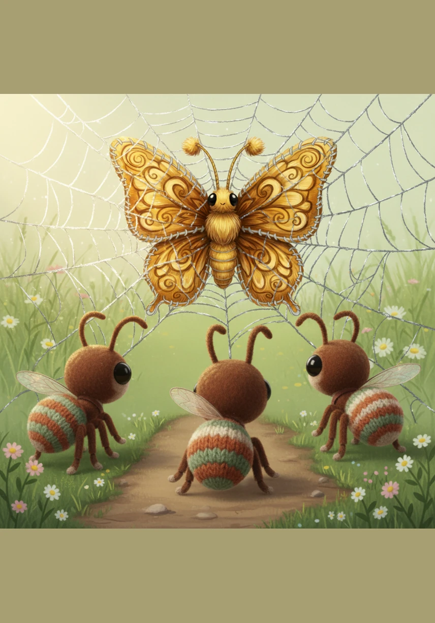 Help me, please, the butterfly cried out as the sun caught the sticky threads of its trap. The big ants marched past without stopping, claiming they were far too busy with their important work to help a stranger.