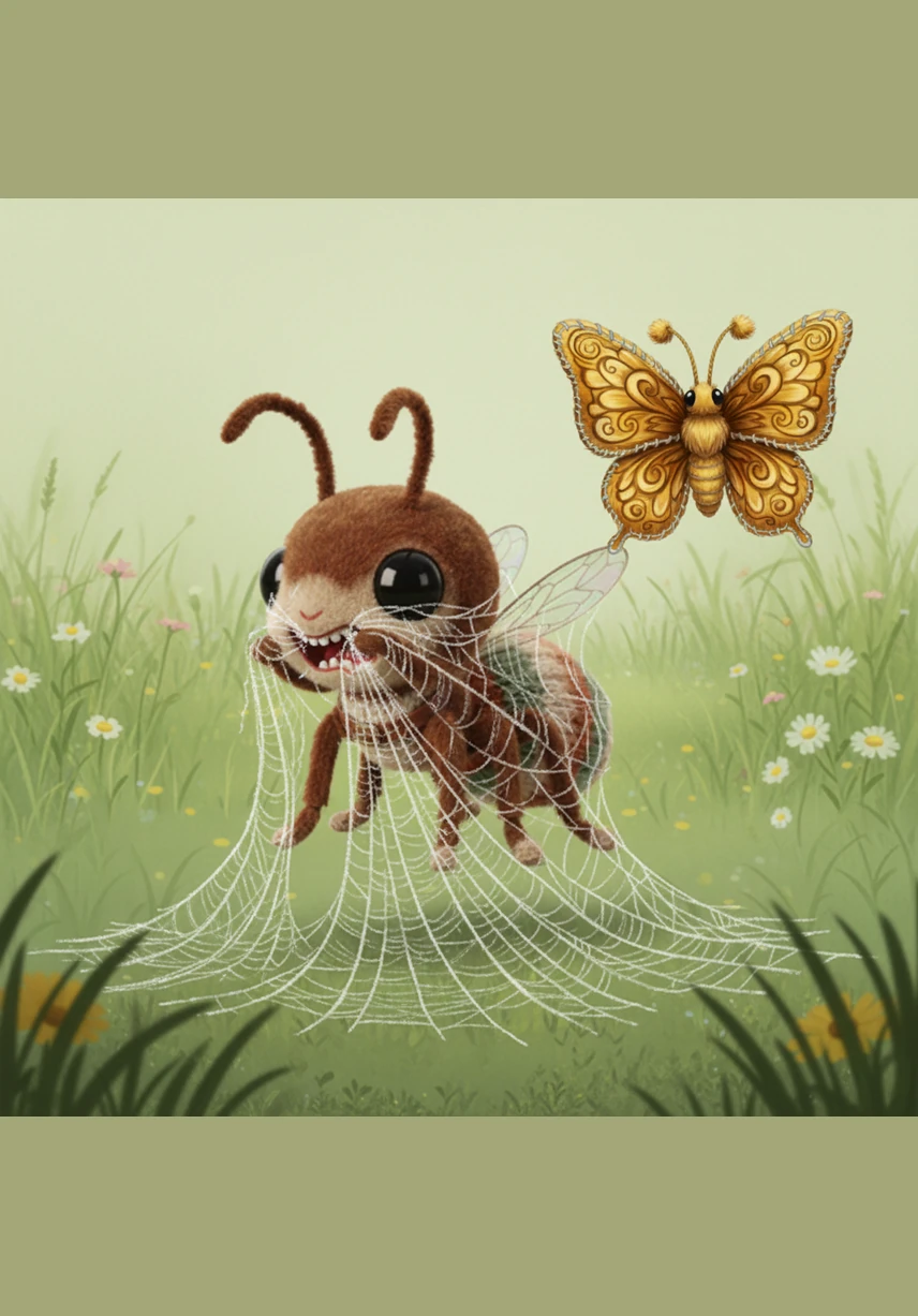 Her tiny body grew tired and the sticky web clung to her legs, but Zippy refused to give up. With one final, mighty chomp, the last thick thread snapped and the trap fell away.