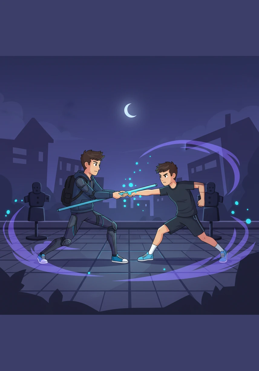 Auf dem Übungsplatz der Schule unterrichtet Alaric seinen engsten Freund in der Kunst der Schattenbewegungen und des perfekten Timings. Unter seiner Anleitung lernt der Junge, eins mit der Dunkelheit zu werden und Schläge mit einer Präzision zu führen, die selbst die erfahrensten Lehrer der Schule in Erstaunen versetzt.