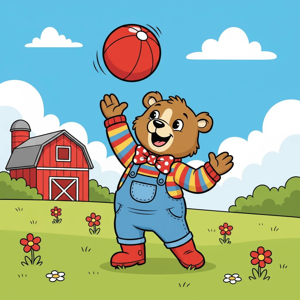Barnaby had a beautiful, bright red ball! He bounced it high in the air with his paw, giggling with delight. The ball was so bouncy and fun, and Barnaby loved to play with it.
