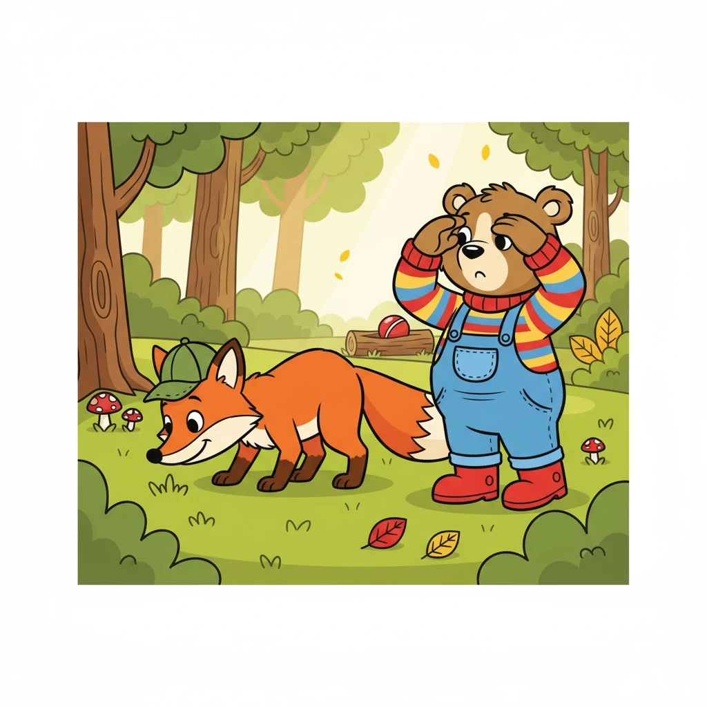 Barnaby and the fox, side by side, began to search. The fox, with his keen nose, sniffed the ground. Barnaby looked carefully, hoping to spot a flash of red. They walked together, determined to find the ball.