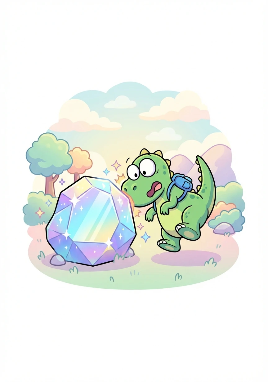 De repente, Dino bateu em algo duro! Era uma pedra muito grande e brilhante, diferente de tudo que eles já tinham visto.