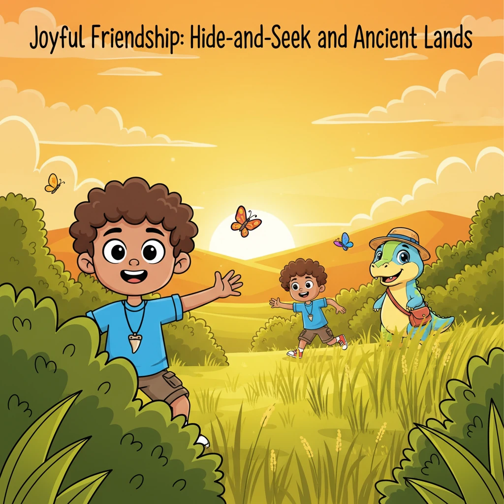 Days turn into a montage of joyful friendship. Noah and his growing dinosaur play hide-and-seek among the garden bushes, race through the tall grass,