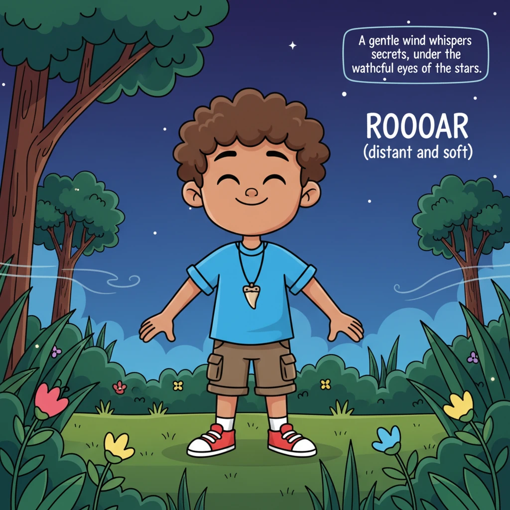 Noah stands alone in the peaceful garden, bathed in the soft starlight, a gentle wind rustling the leaves around him. He smiles serenely, his heart fu