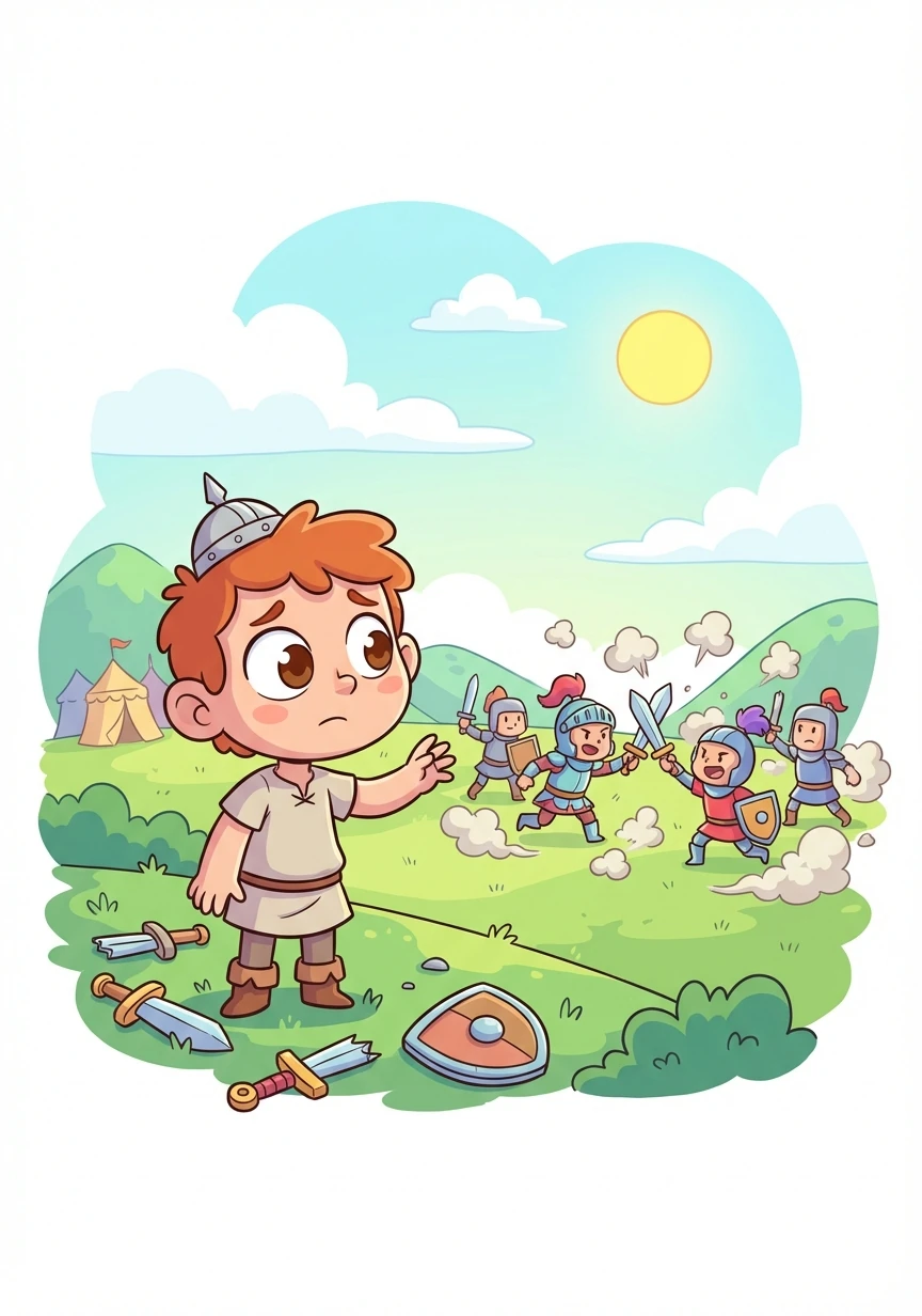 年幼的阿瑞斯獨自一人在戰場邊緣徘徊，看著士兵們浴血奮戰。他渴望加入他們，卻又對戰爭的殘酷感到困惑。他開始思考，力量的意義究竟是什麼。