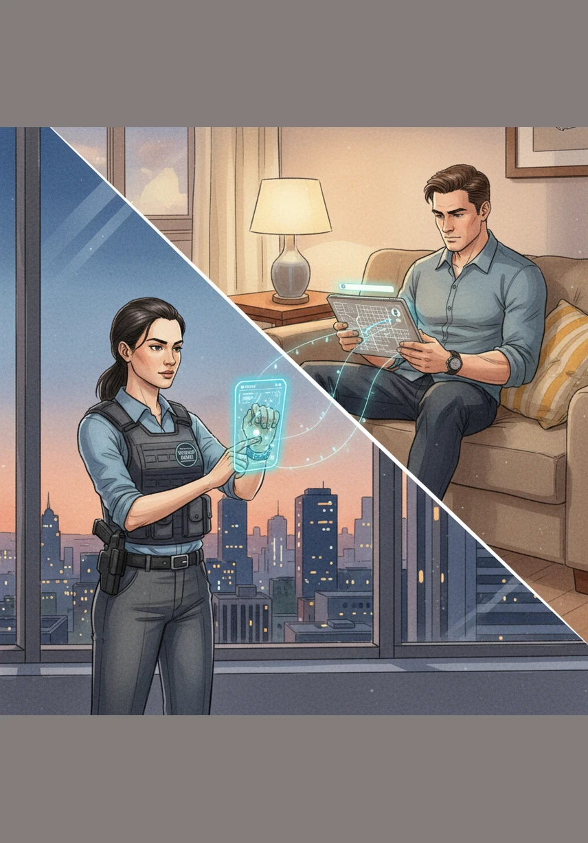 As the evening shadows stretch across the city, Maya prepares for her commute home by activating the Travel Tracker. Miles away, her best friend receives a notification and watches over Maya’s journey in real-time, creating a digital bond of safety.